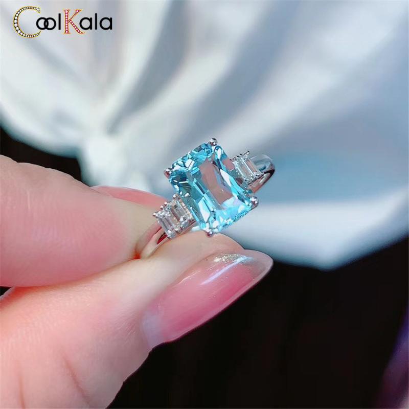

Wedding Rings Coolkala Fashion Rectangular Shallow Sea Blue Stone Open Ring For Women