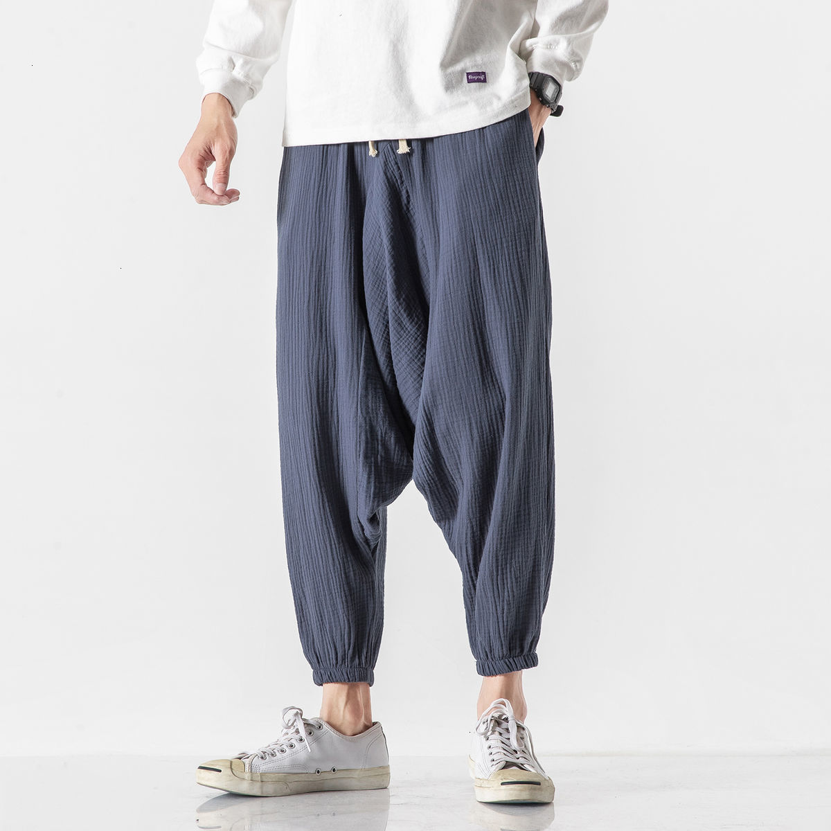 

2021 Men's Loose Solid Color Casual Harem Autumn Winter New Chinese Style Trousers Fashion Oversize Pants Clothing Q9gj, Black