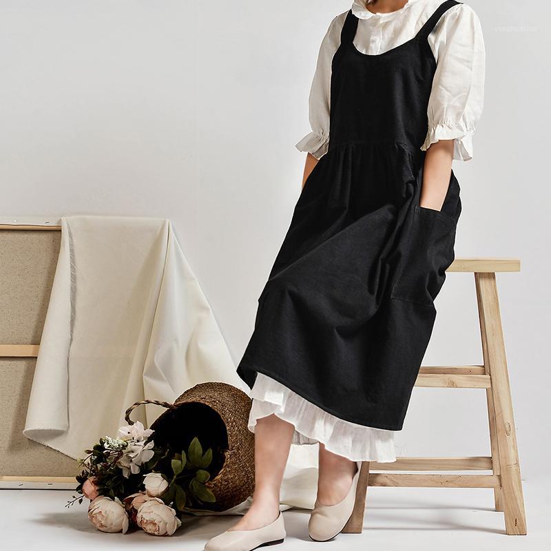 

Literary fresh simple Nordic cotton and linen home aprons baking female gardening kitchen cooking overalls1