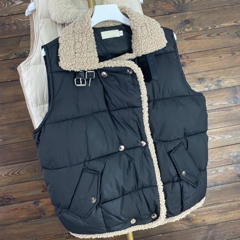 

2021 new warm fur collar slim thickening double-breasted duvet women's fashion jacket waistcoat womens vest, Black