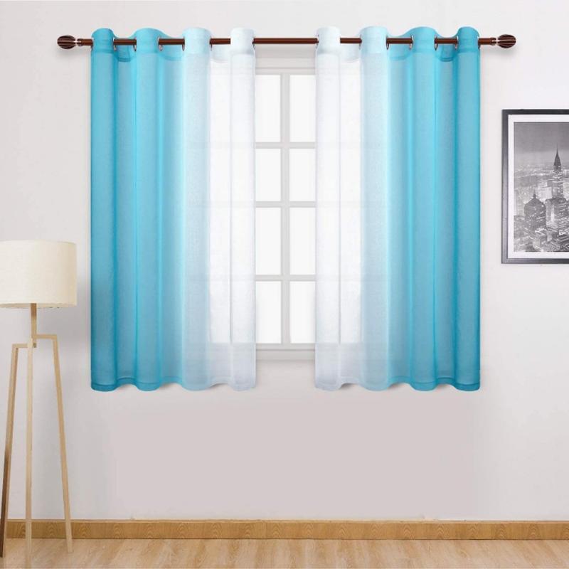 

Gradient Window Curtain Faux Grommet Light Filtering Semi Sheer Modern Blackout Hotel Decoration Kitchen Bedroom Fabric Drapes1, Black