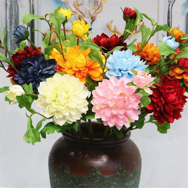 

10Pcs Fake Short Stem Dahlia 25.59" Length Simulation Seattle Dahlias for Home Wedding Decorative Artificial Flowers1, Blue