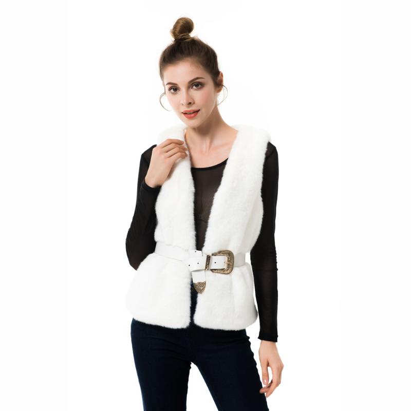 

New Winter Faux Fur Vest Elegant Lady White Open Stitch Coat Fluffy Fur Jacket Vest Outwear Waistcoat Soft Sleeveless Cardigans