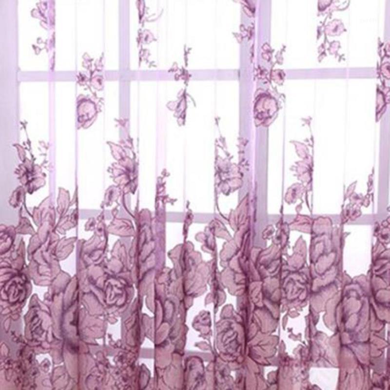 

1Pc Flower Jacquard Tulle Window Curtain Drape Bedroom Balcony Living Room Decor New1, Purple