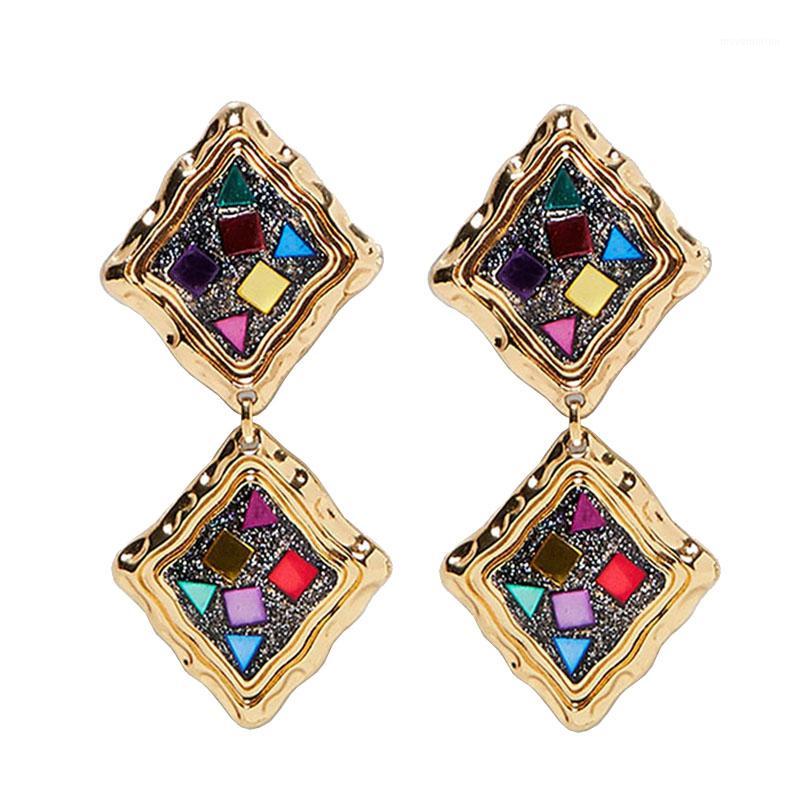 

AENSOA Big Colorful Crystal Drop Earrings For Women Vintage Square Metal Rhinestone Pendant Earring Bohemia Statement Jewelry1