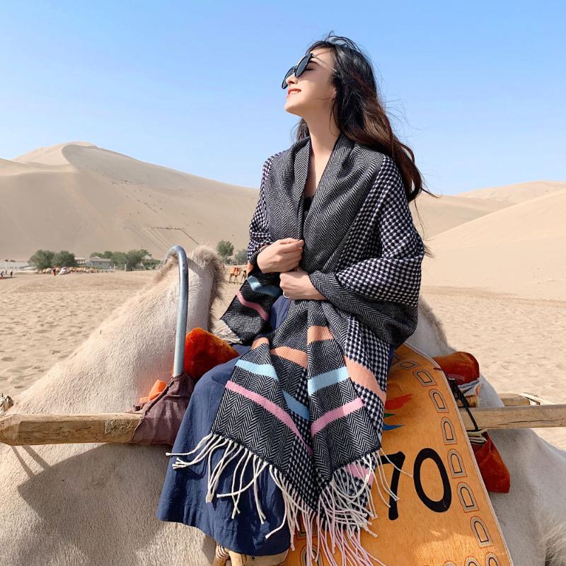 

Herringbone Plaid Scarf for Women Autumn and Winter New Long Thickened Couple Acrylic Students Warm-Keeping Jacquard Shawl