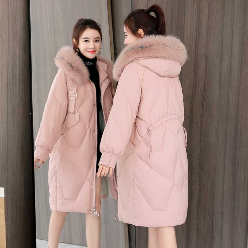 

2020 winter new style down jacket long style over knee white duck down women coat thickened fashion all match lady clothes, Simulation collar
