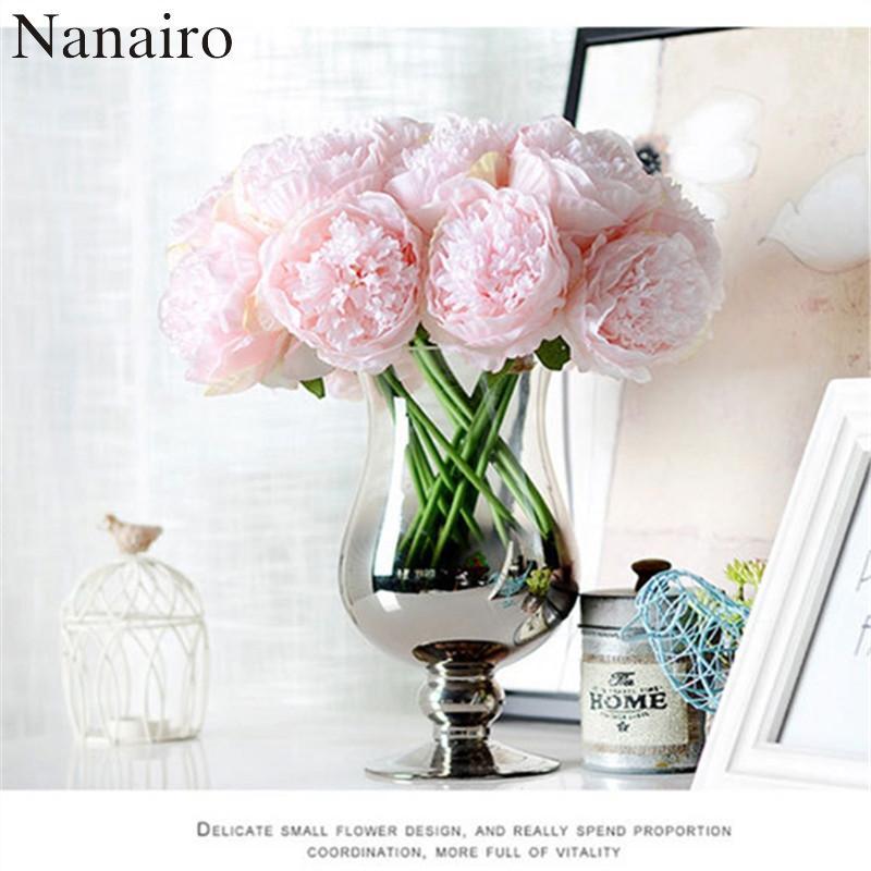

5pcs/lot Large Peony Artificial Flowers Bouquet For wedding Bride Home Car Decoration European Fake Silk Rose Party Flower1, Pink