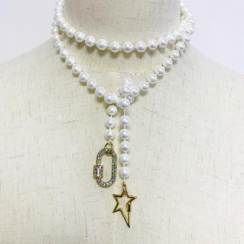

Luxury pearls necklace multilayer clothes accessories oval star shape spiral buckle pendant jewelry necklace women gift 2020
