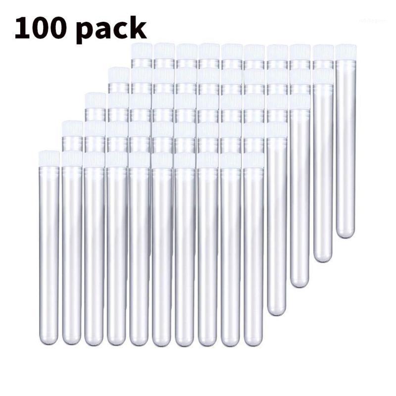 

100 Pack 12x100mm Clear Plastic Test Tubes with Caps for Scientific Experiments, Halloween, Christamas,, Candy Storag U-shaped1