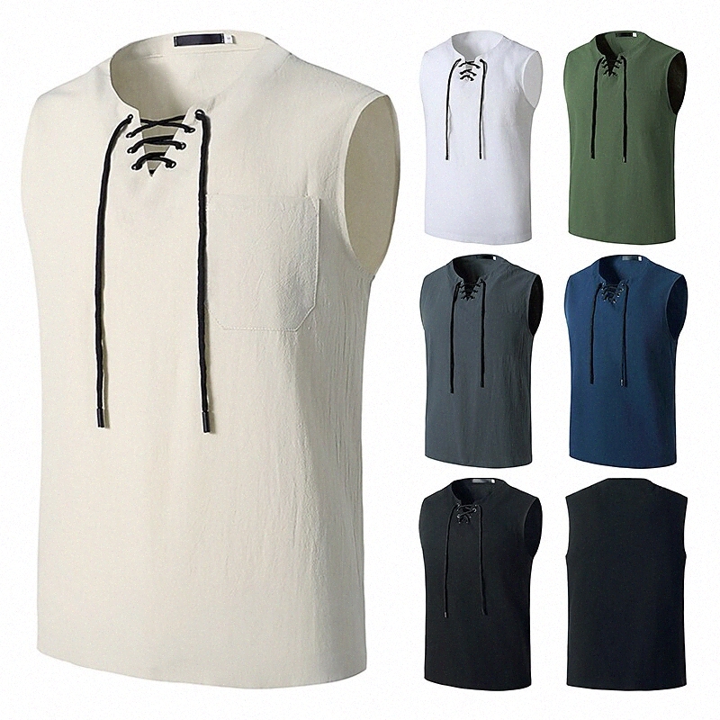 Chemise T-shirt pour hommes Non-Impression Solide Coloré Plus Taille V ecouque Daily Sans Manches Hauts Blanc Black Army Green 816q #