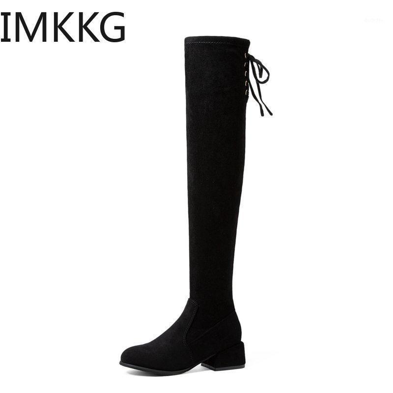 

2021 Women Over The Knee High Boots Hoof Heels Winter Shoes round Toe Sexy Elastic Fabric Women black Boots1, For autumn