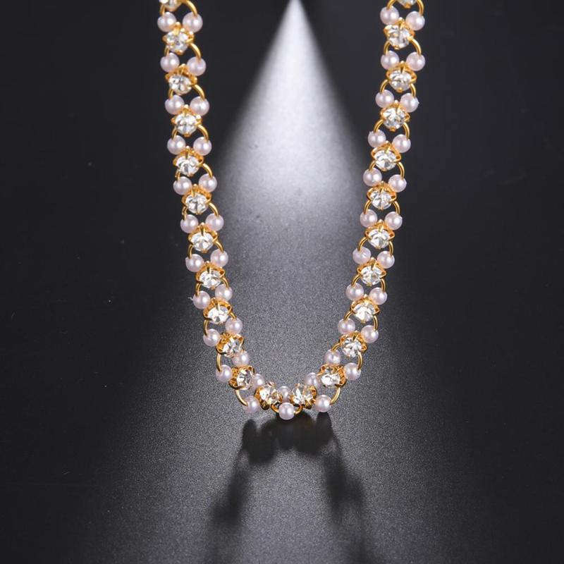 

My Shape Luxury Crystal Pearl Choker Necklaces for Women Bride Bohemia Rhinestone Copper Wide Chain Necklace Fashion Jewelry