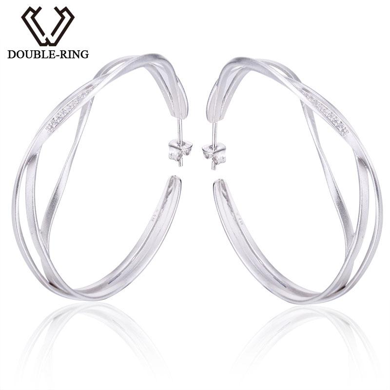 

DOUBLE-R Big Earrings Women 925 Sterling Silver Round Hoop Earrings Trendy Party Girls Real Fine Jewelry Customized CAE01509SA-1