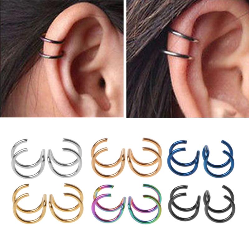 

Titanium 2 Rings Ear Cuff Clips On Cartilage Ring No Piercing Body Jewelry