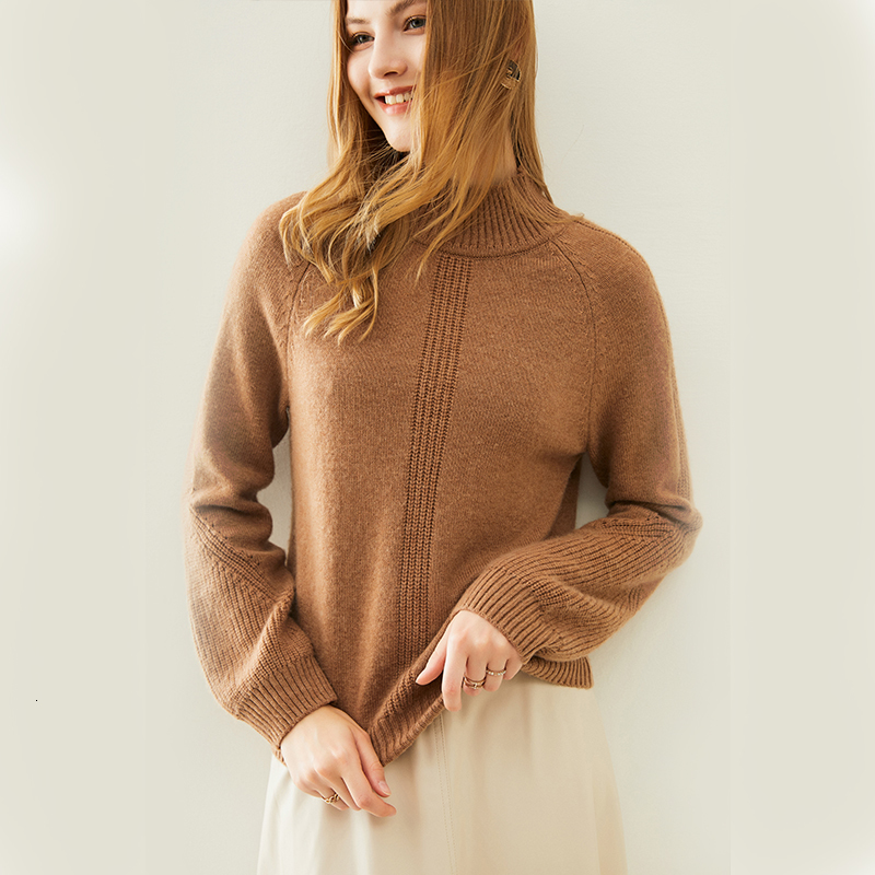 

2021 New Hot Sale Winter Thick Warm Pullovers Woman 100% Pure Wool Sweater O-neck Long Sleeve Woolen Knit Clothes Free Shipping 4j0f, Beige