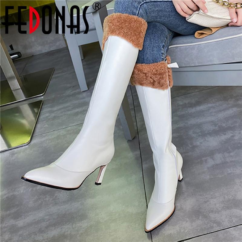 

FEDONAS Winter Fashion Ladies Shoes Winter Keep Warm Knee High Boots Side Zipper High Heels Boots Boot Party Wedding Shoes Woman, Black