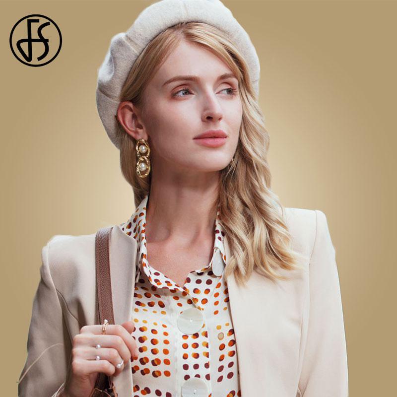 

Berets FS Autumn Winter Wool Hats For Women French Artist Beret Painter Hat Vintage Girls Femme Elegant Ladies Warm Cap, Black