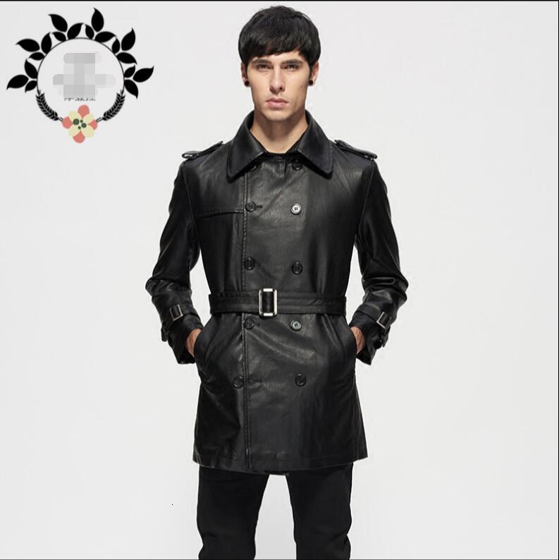 

2021 New Spring Leather Belt Young Korean Version of Men' Long Thin Body Stylish Jacket Beautiful. QTSC, Black
