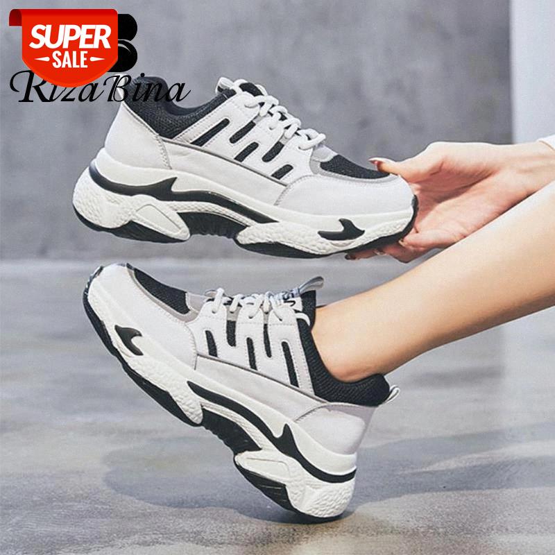

RIZABINA Sneakers Women Mixed Color Real Leather Women Shoes Fashion Cool Casual Shoes Footwear Size 35-40 #lU56, Black