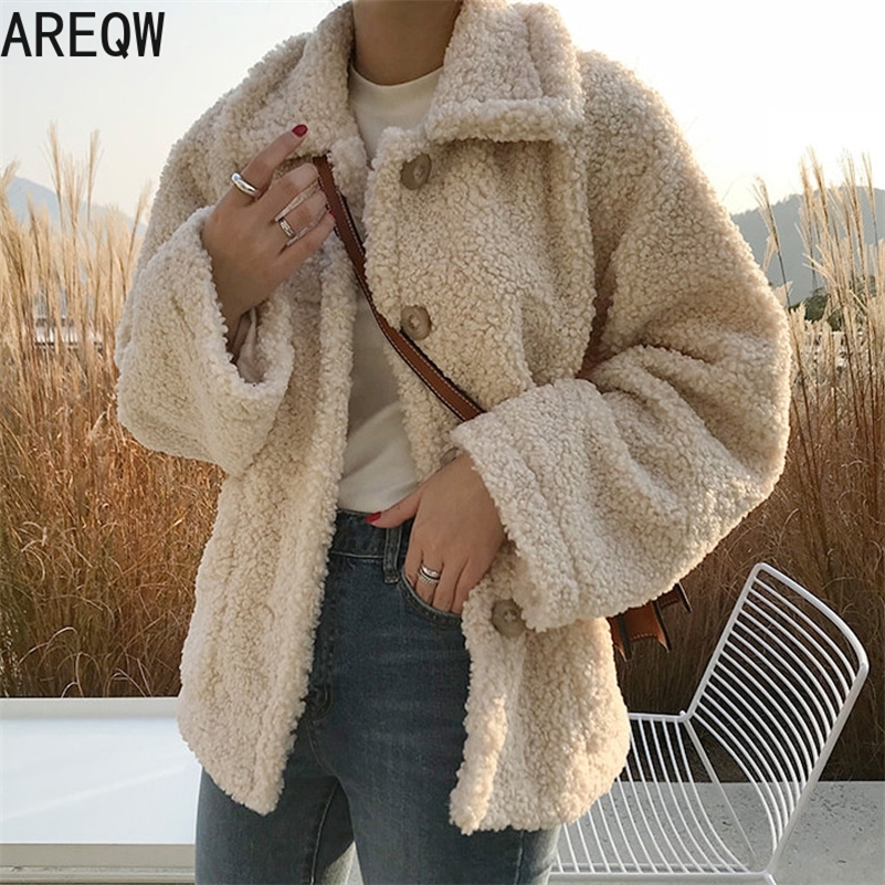 

Faux Fur Thick Coat for Women Autumn Winter Warm Soft Fur Jacket Female Outerwear Button Plush Ladies Casual Winter Overcoat 201112, As photos