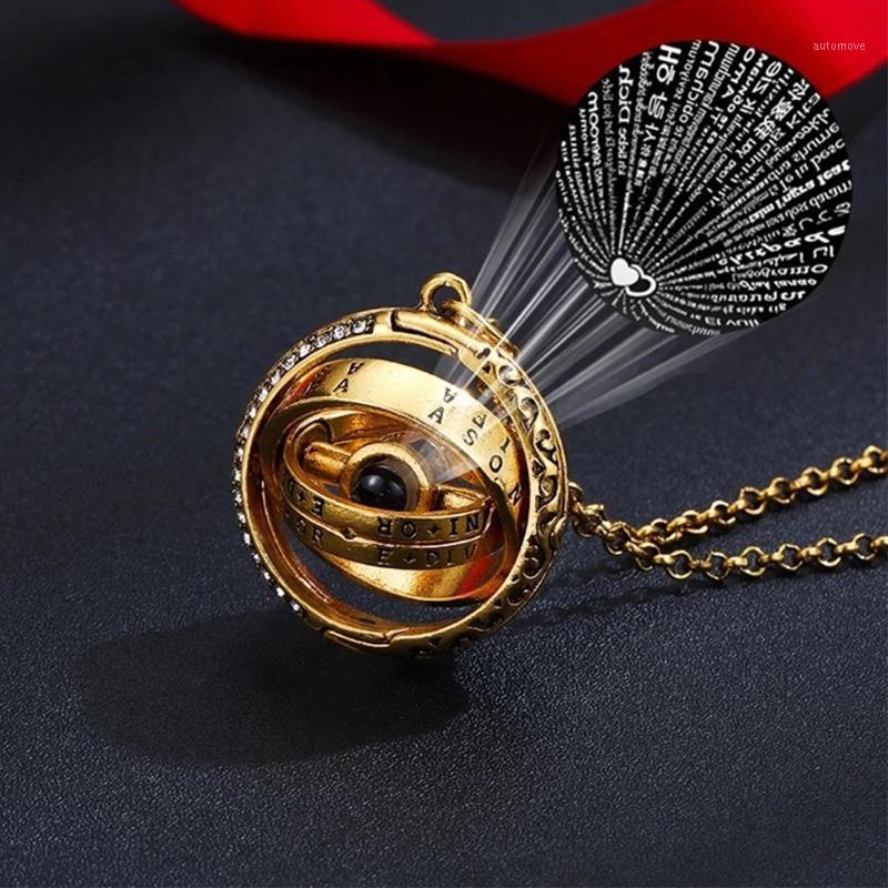 

I Love You 100 Languages Love Necklace Openable Astronomical Ball Projection Necklace for Women /Men Choker Jewelry Gift S0021