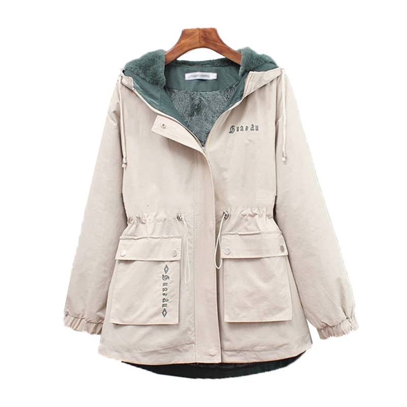 

2021 New Female Fashions Mid-long Winter Jacket Loosens More Velvet Zipper Cord with Student Hoodie Outwear K1036 YL1I, Black