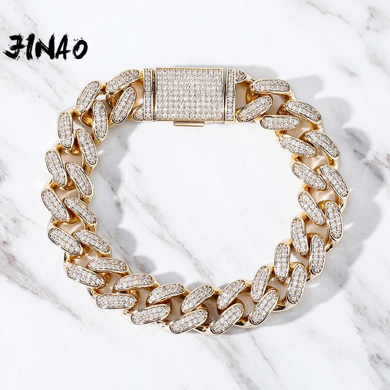 

JINAO NEW HIP HOP 14mm Bracelet High Quality Personality Iced Out +CZ Cuban Bracelet Men and Women Jewelry For Gift