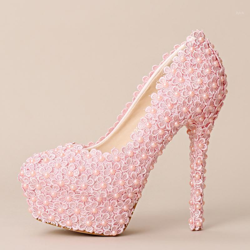 

Luxury Sweet Handmade Ultra High Heel Bridal Shoes Women Fashion Pumps Formal Dress Shoes Pink Lace Flower Wedding1, White flat heels