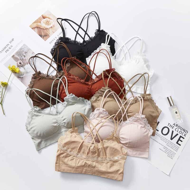 

belt vest underwear pure color spaghetti straps cross without rims are yards lace comfortable beauty back wrapped chest1, Black