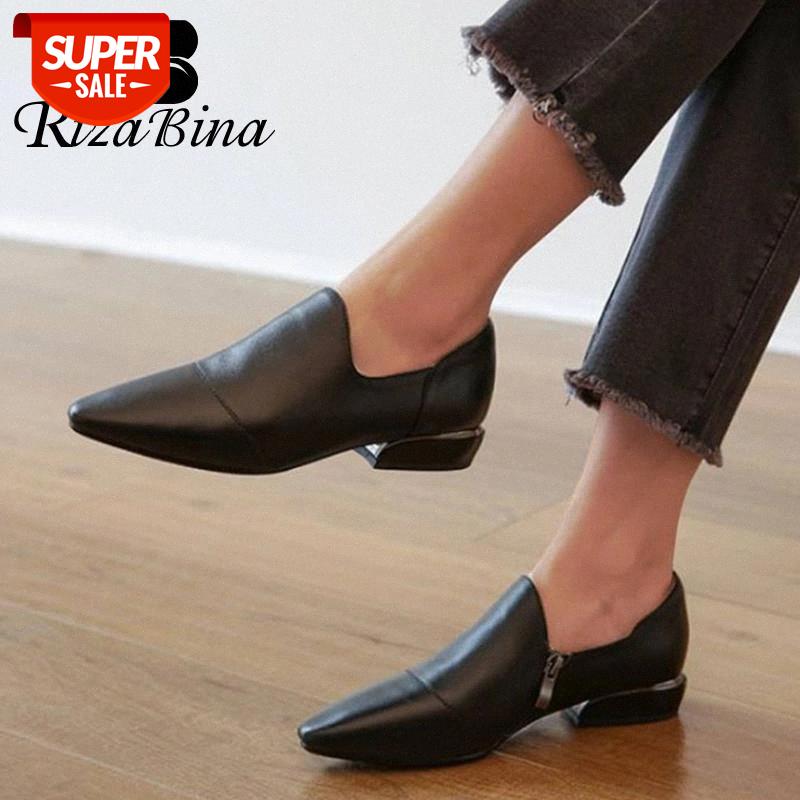 

RizaBina Women Flats Shoes Genuine Leather High Quality Shoes Women Casual Pointed Toe Fashion Zipper Footwear Size 34-39 #D08P, Black