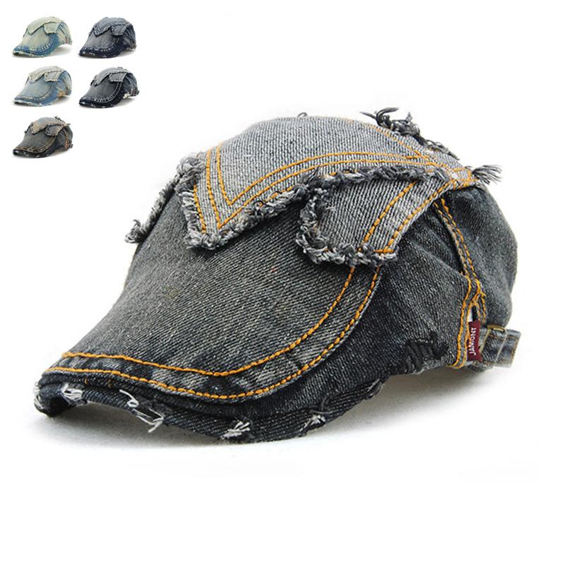 

New Spring Summer Outdoor Sports Cowboy Berets Caps For Men Casual Peaked Hats Men Women Jeans Berets Gorras boina masculina, White