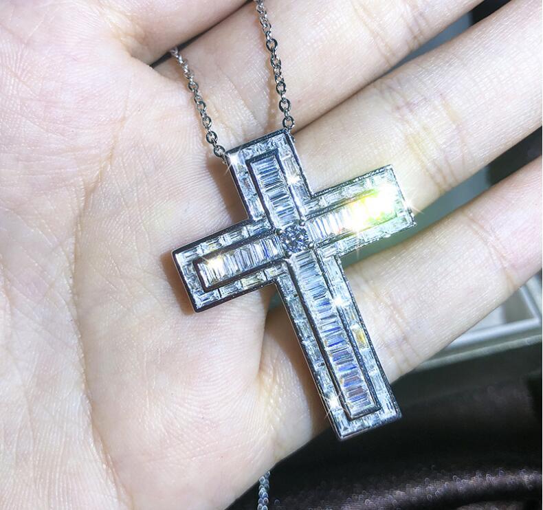 

Hip Hop Brilliant Women Men Cross simulate diamond Necklace Pendant Chain Christian 2020 Fine Body Jewelry Punk Brithday Promotional Gift