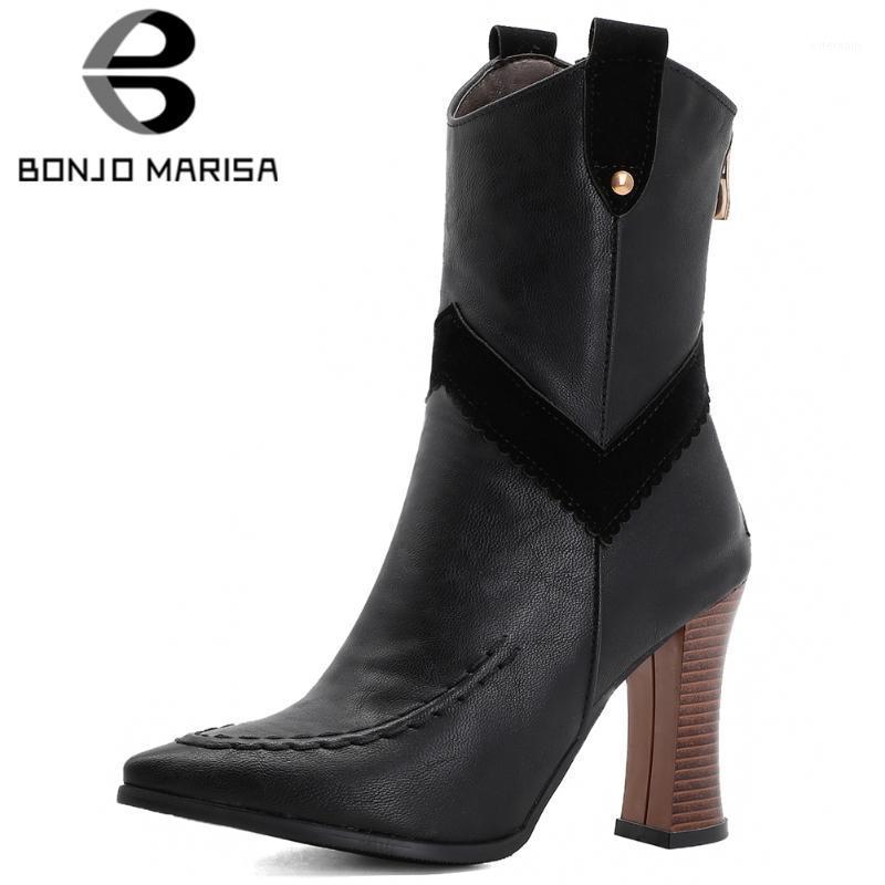 

For Doropship New Slip On High Heels Plus Size 50 Pointed Toe Vintage Winter Shoes Women Boots Female1, Black