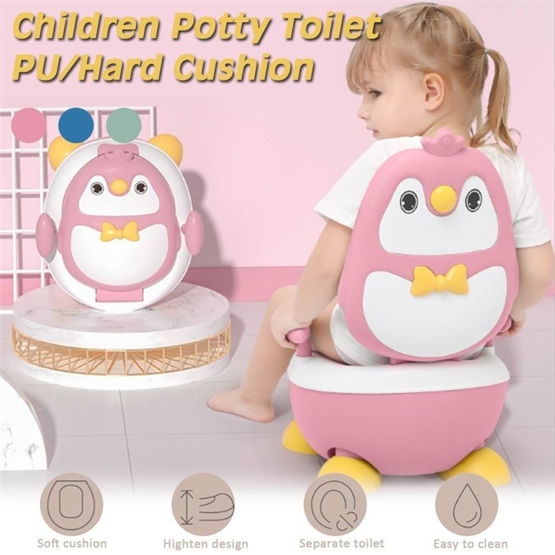 

New Children's Pot Cute Penguin Ajustable Height Baby Potty Training Seat Portable Toilet for Babies Infantil Baby Boy Girls 201117, Blue hard cushion