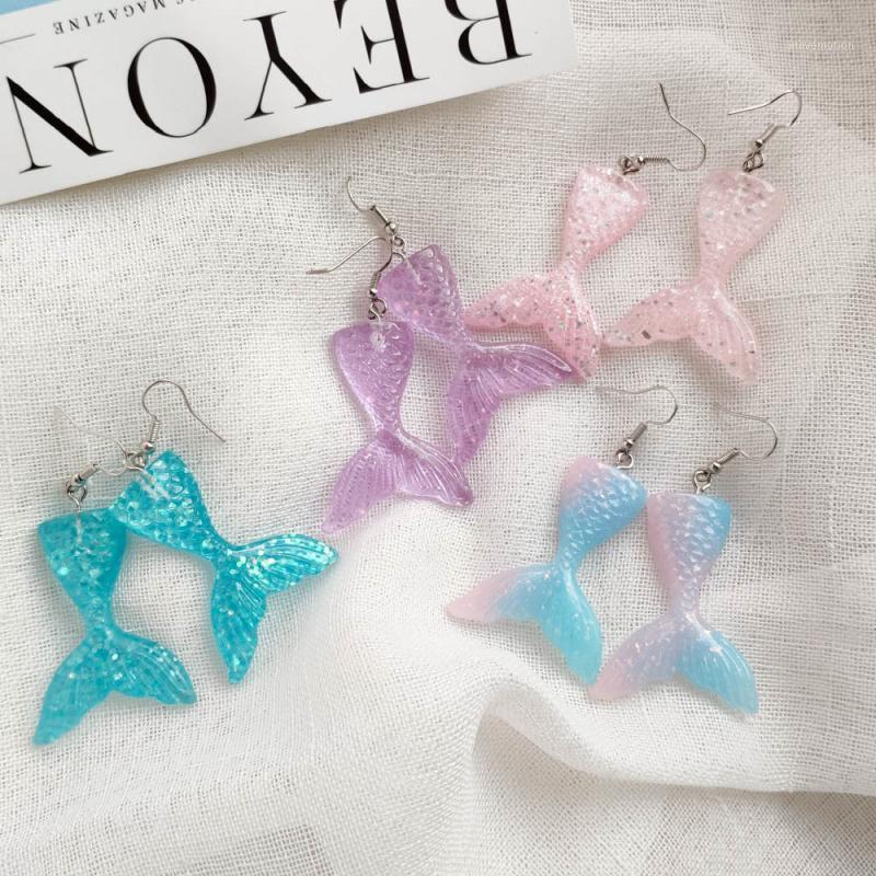 

New Fantasy Mermaid Tail Drop Earrings for Women Fashion Sequin Resin Summer Beach Show Girl Hook Earrings Gifts1