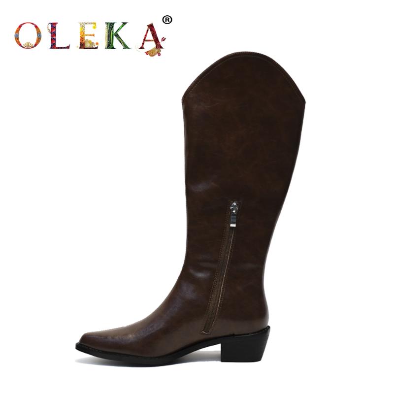 

OLEKA Knee-high Winter Ladies Boots Square Heel Rome Pointed Toe Winter Boots Women Retro Style Western New AS928, Beige