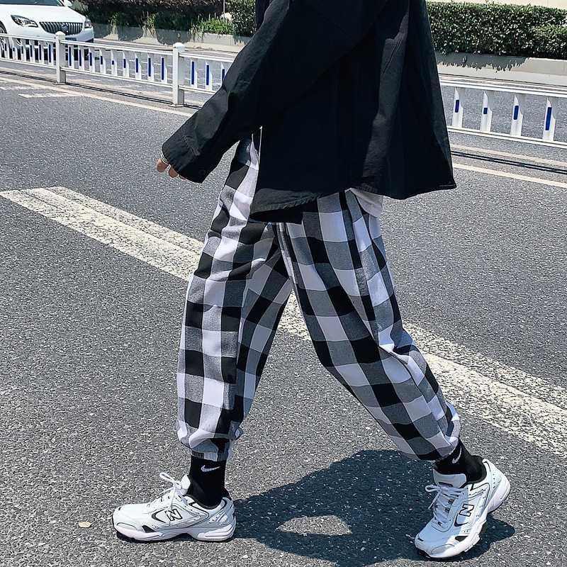 

ZAZOMDE Hip hop Plaid Pants Men Fashion Retro Casual Pants Streetwear men Wild Loose ankle length Mens Joggers Autumn, H36black and white
