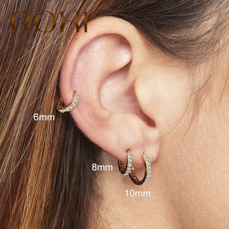 

Hoop & Huggie ROXI 3pcs Fashion Classic Wild Zircon Round Earrings For Women Girls Wedding Jewelry Cartilage Earring 925 Sterling Silver