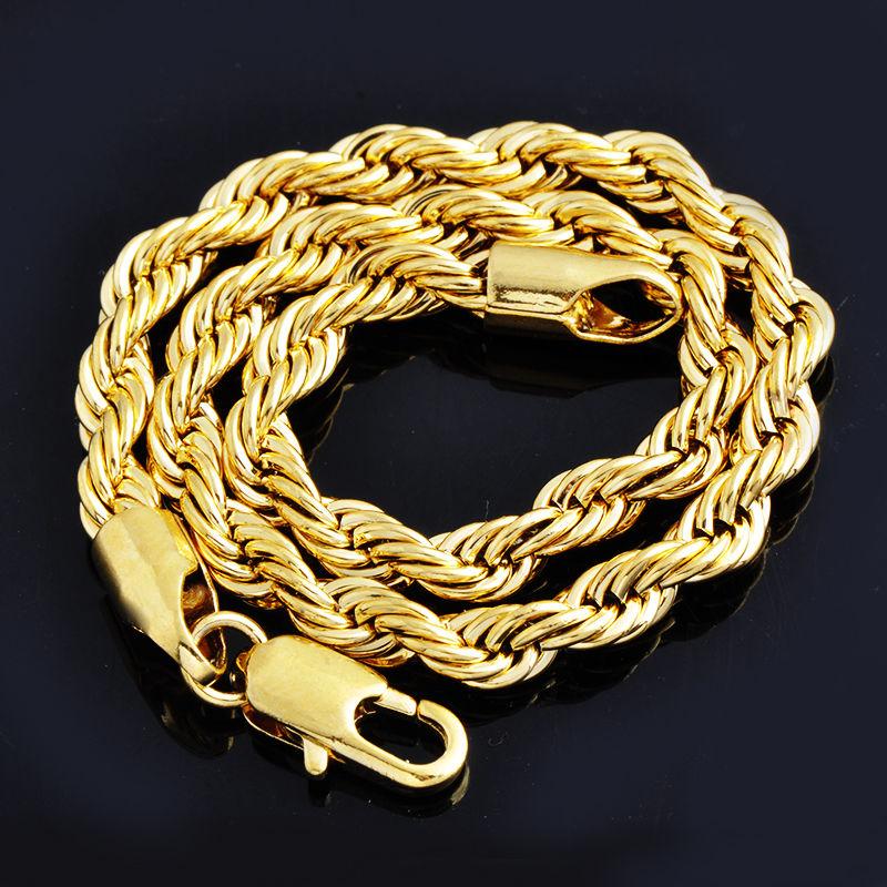 

Womens Mens Jewelry Twisted Chain Rope Bracelet Yellow Gold Plated 8.7inch 3/4/5mm Wide Fashion Party Jewelry Jewellery