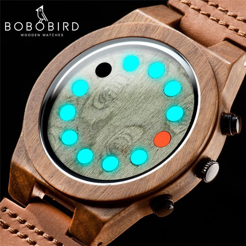 

Luminous Wooden Watch Ebony BOBOBIRD Men Wrist Watch 12-hole Dial New Design relogio masculino With Gift Box zegarek meski V-S241, Coffee