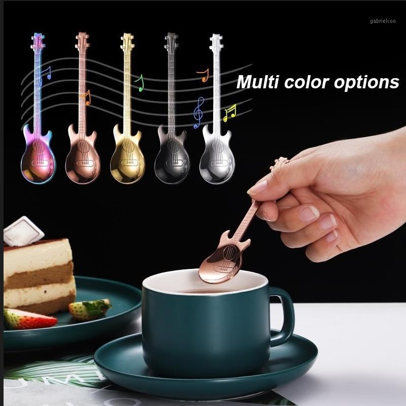 

1pcs Stainless Steel Guitar Shaped Coffee Spoon Teaspoon Children Milk Ice Cream Spoon New Beautiful 7 Colors Coffee Use1