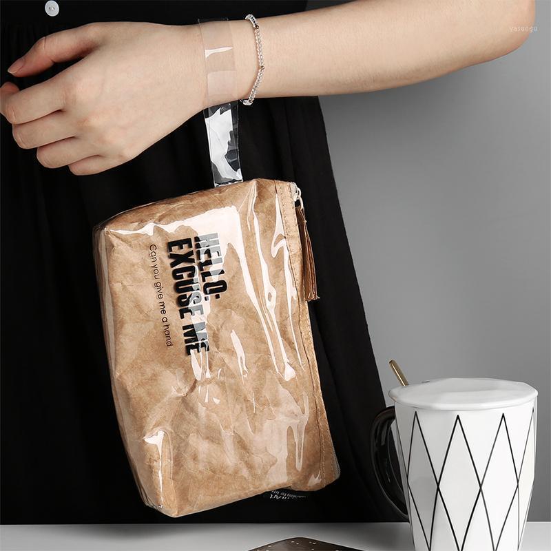 

Storage Bags Paper Portable Women Cosmetic Bag Multifunction PVC Pencil Case Travel Handbag Zipper Makeup Waterproof