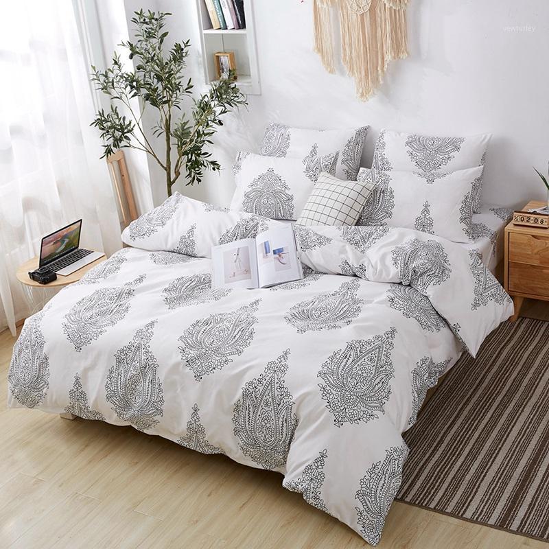 

4 Piece Set Fashion Simple Style Home Bedding Sets Bed Linen Duvet Cover Flat Sheet Bedding Set Winter Twin1, White