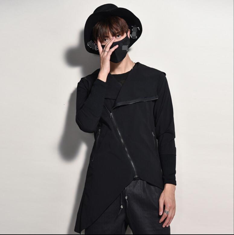 

2021 S-6xl!! Autumn Winter New Fashion Slim Men with Hoodie Sleeveless Patchwork Jacket E07I, Black