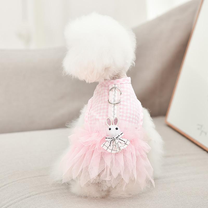 

Dog Clothes Summer Dress Harness Cute cartoon Plaid Pet Skirt Thin Breathable Korean Dog Clothes, Green