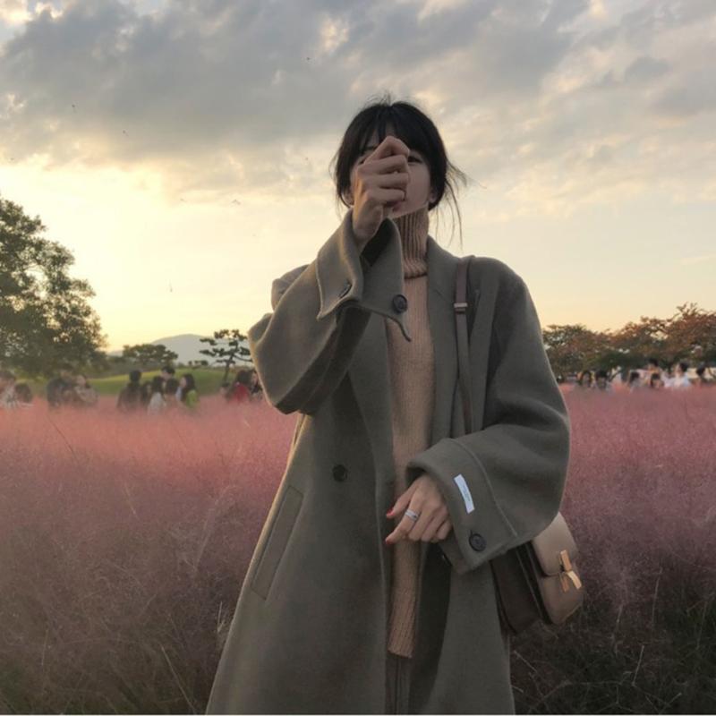 

Cashmere coat women' long 2020 autumn and winter new Korean leisure cotton padded woolen high-end woolen coat, As pic