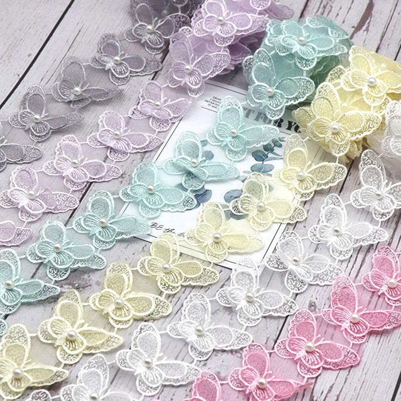 

Ribbon H724 Butterfly Flower Soluble Organza Lace Trim Knitting Wedding Fabric Embroidered DIY Handmade Patchwork Sewing, Pink;blue