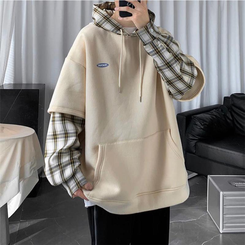 

Men's Hoodies & Sweatshirts Casual Hooded Sweatshirt Wild Korean Fashion Fake Two Solid Male Loose Pullover Preppy Style Tops Autumn 2022, Black