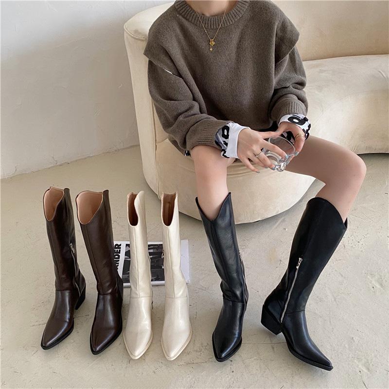 

Long boots women boots autumn winter 2020 new style pointed Knights' over the knee thick high Western Cowboy, Black